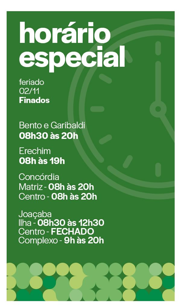 Horário especial do feriado